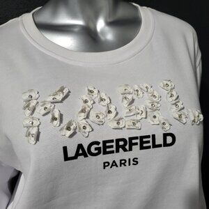 NWT~$70~KARL LAGERFELD~XL~WHITE RHINESTONE EMBELLISHED SWEATSHIRT TOP SHIRT